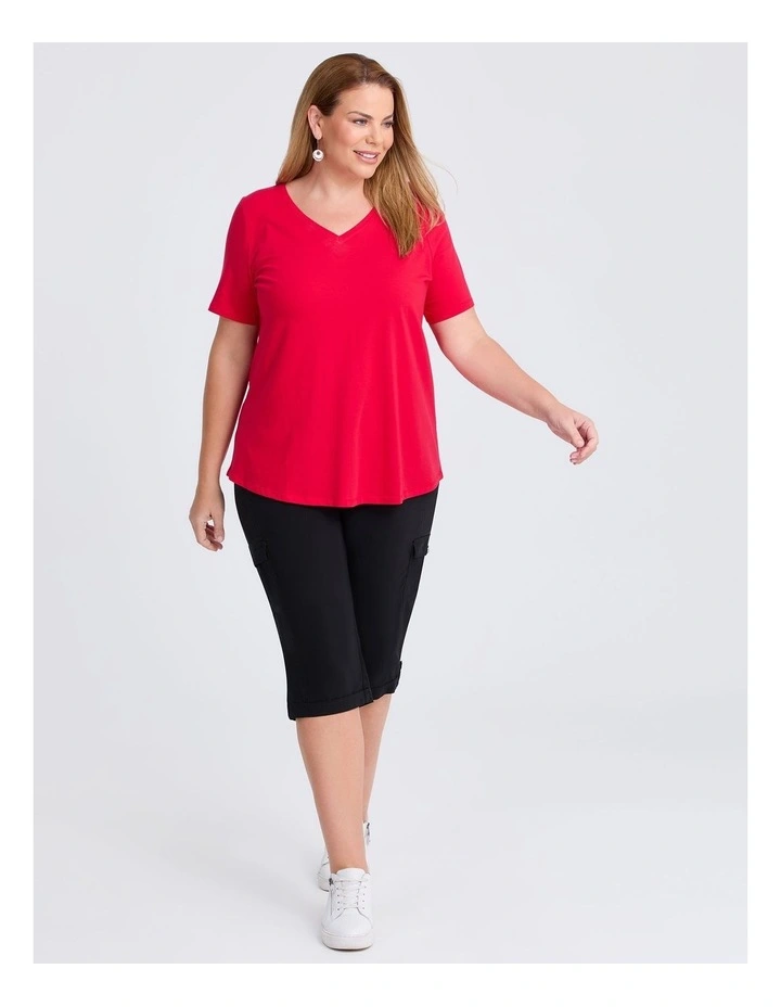 Organic Cotton V-neck T-shirt in Red image 3