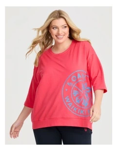 Cotton Hibiscus Sweatshirt in Hot Coral