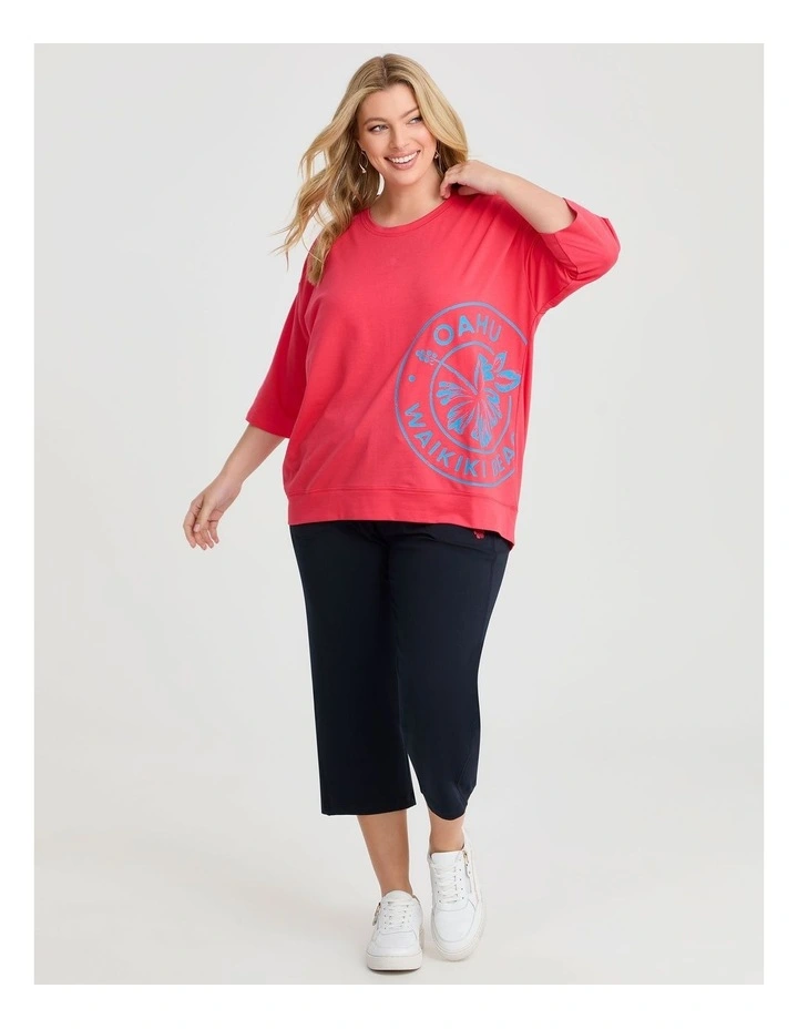 Cotton Hibiscus Sweatshirt in Hot Coral image 3