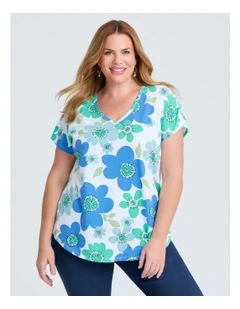 Cotton Mystic Bazaar T-shirt Blue Floral Print