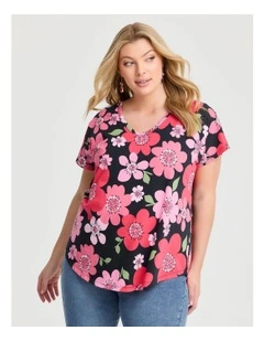 Cotton Mystic Bazaar T-shirt in Coral Floral Print