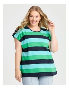 Cotton Multi Stripe T-shirt in Navy/ocean/green