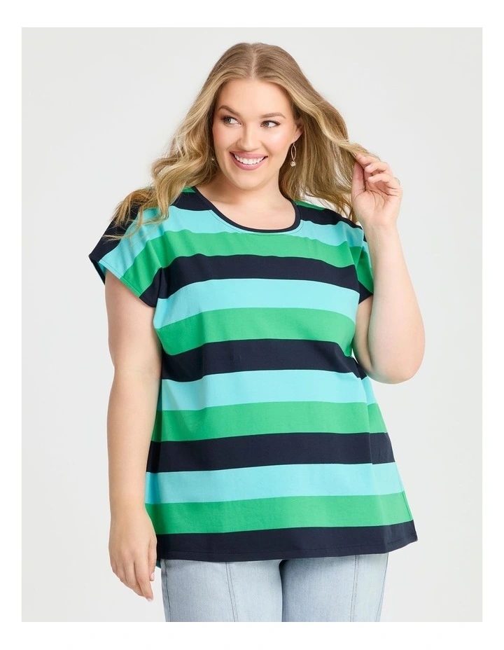 Cotton Multi Stripe T-shirt in Navy/ocean/green image 1