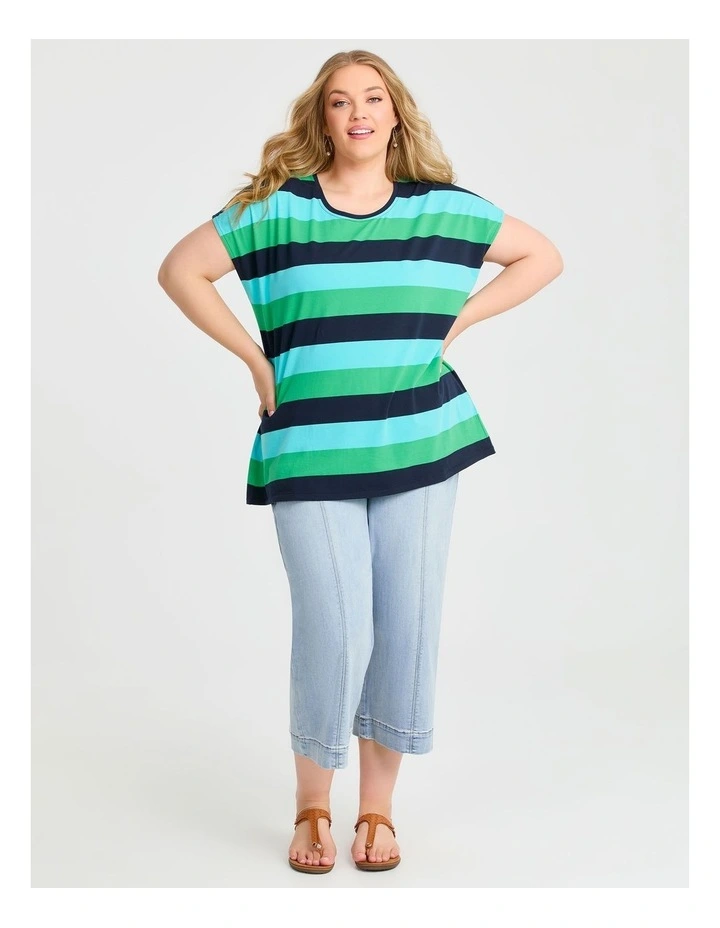 Cotton Multi Stripe T-shirt in Navy/ocean/green image 2