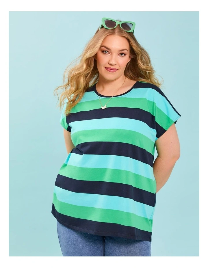 Cotton Multi Stripe T-shirt in Navy/ocean/green image 3