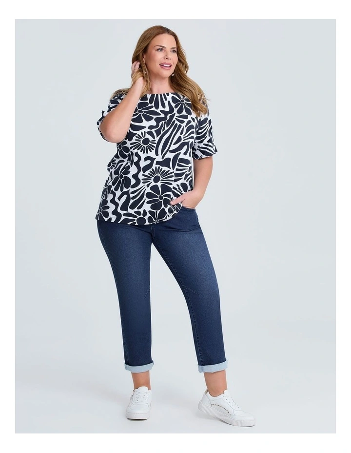 Cotton Abstract Flower T-shirt Navy/white image 3