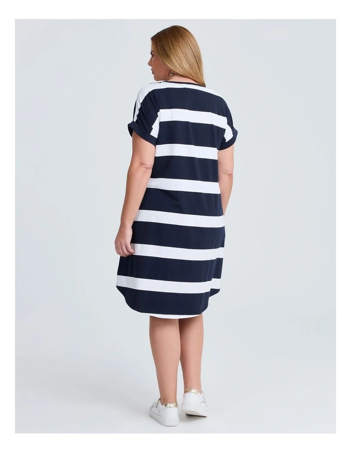 Cotton Star Stripe Dress in Navy/white image 2