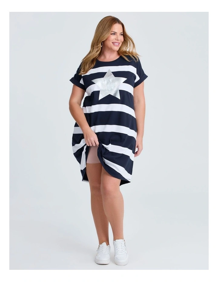 Cotton Star Stripe Dress in Navy/white image 4