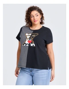 Cotton Bouffants Spliced T-shirt in Black/off White