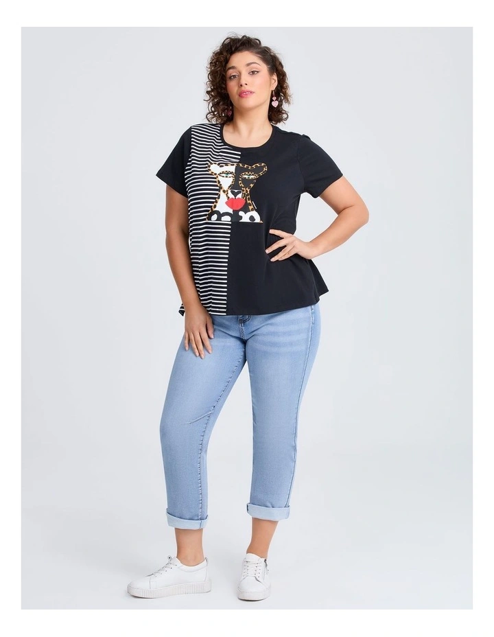 Cotton Bouffants Spliced T-shirt in Black/off White image 3