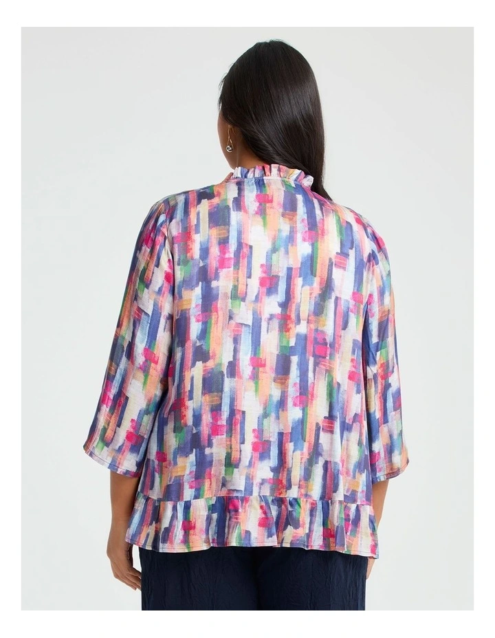 Natural Ari Pintuck Check Top in Multi Print image 2