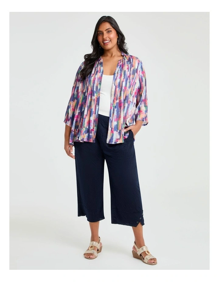 Natural Ari Pintuck Check Top in Multi Print image 3