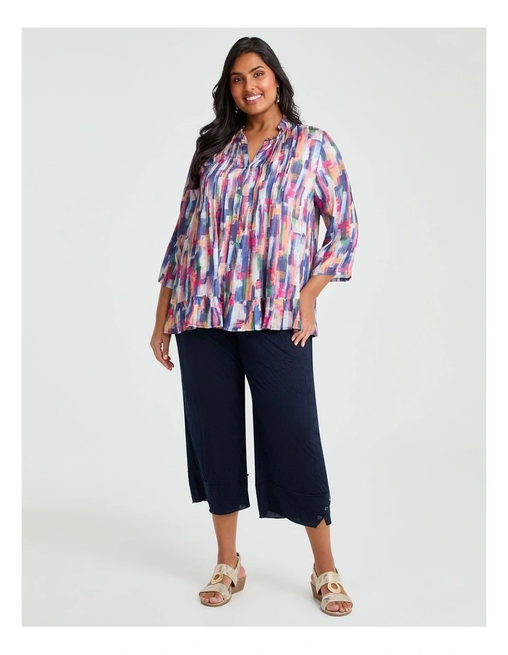 Natural Ari Pintuck Check Top in Multi Print image 4