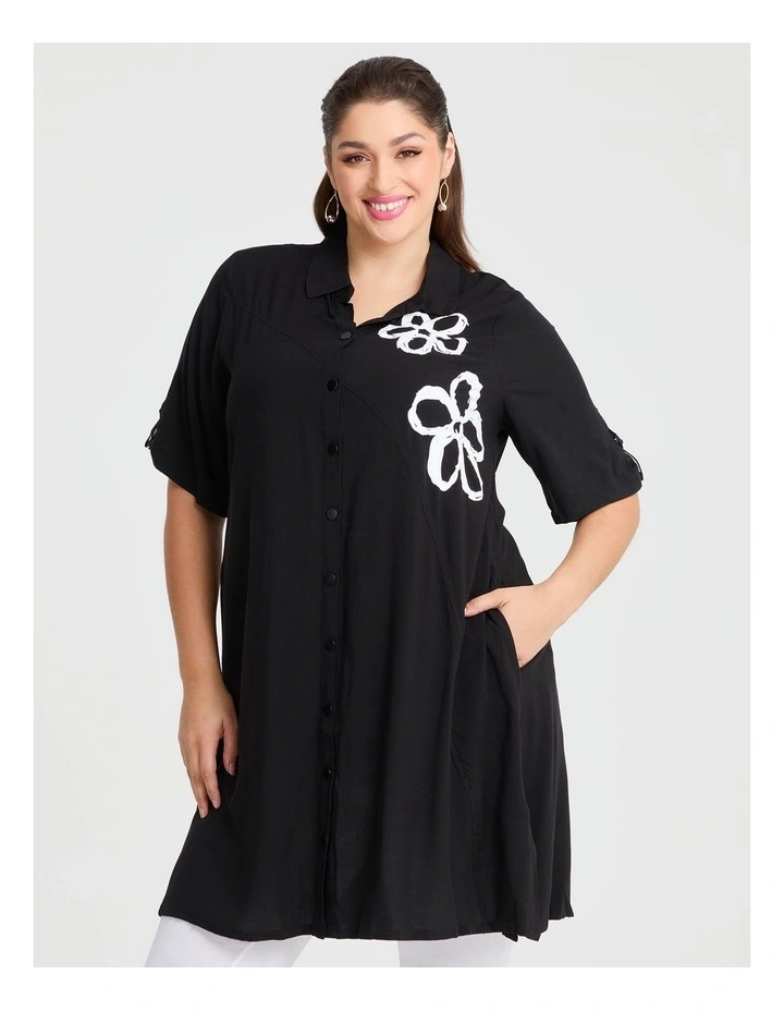 Bamboo Flower Shirt in Black image 1