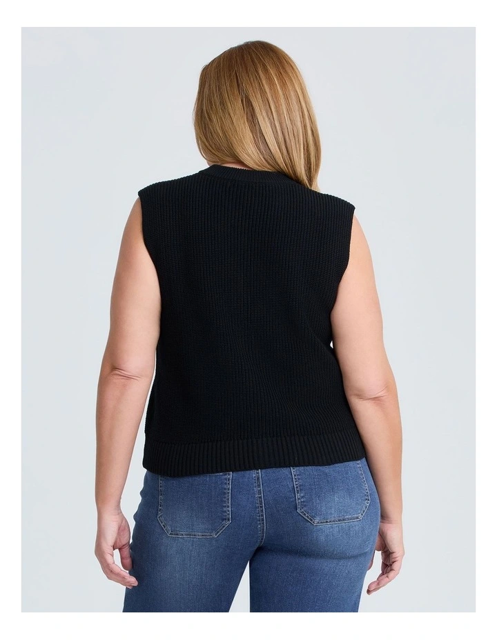 Cotton Button Up Knit Vest in Black image 2