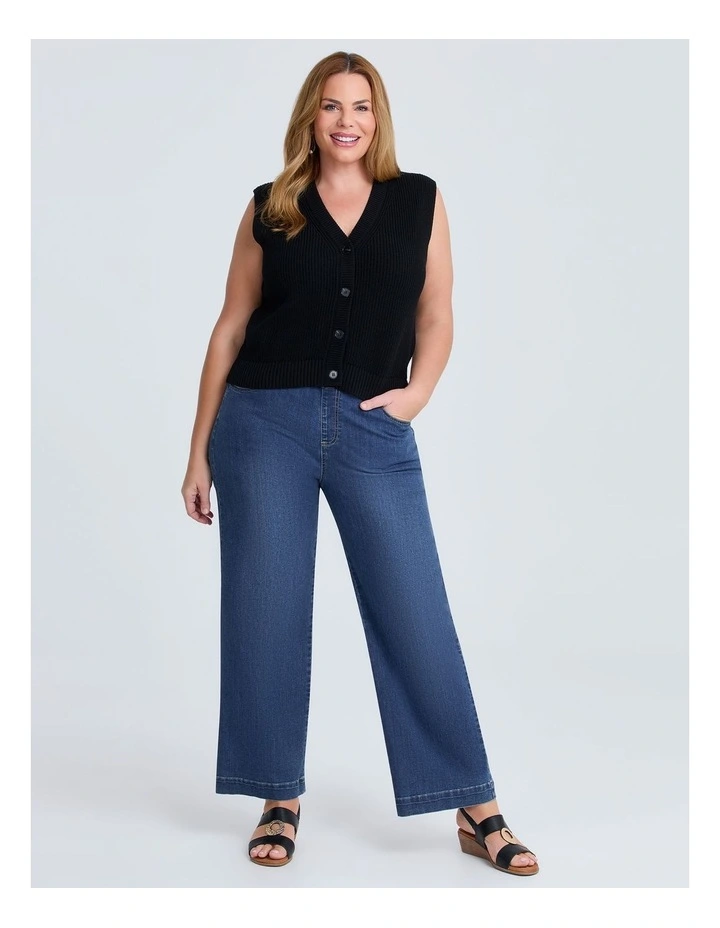 Cotton Button Up Knit Vest in Black image 3