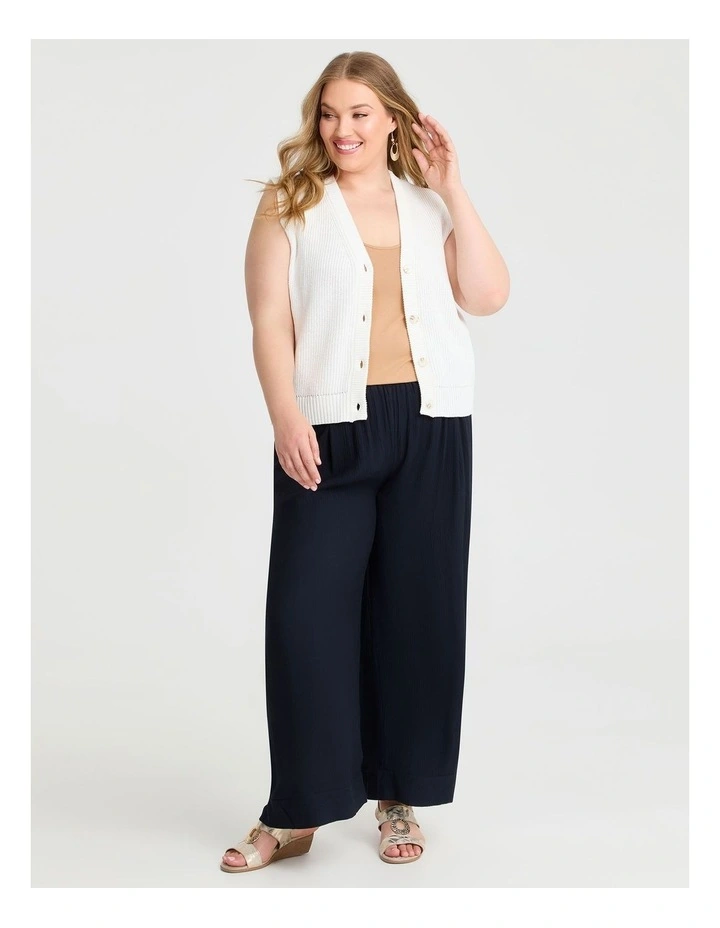 Cotton Button Up Knit Vest in White image 3