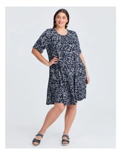 Natural Laurie Dress in Navy/White Print