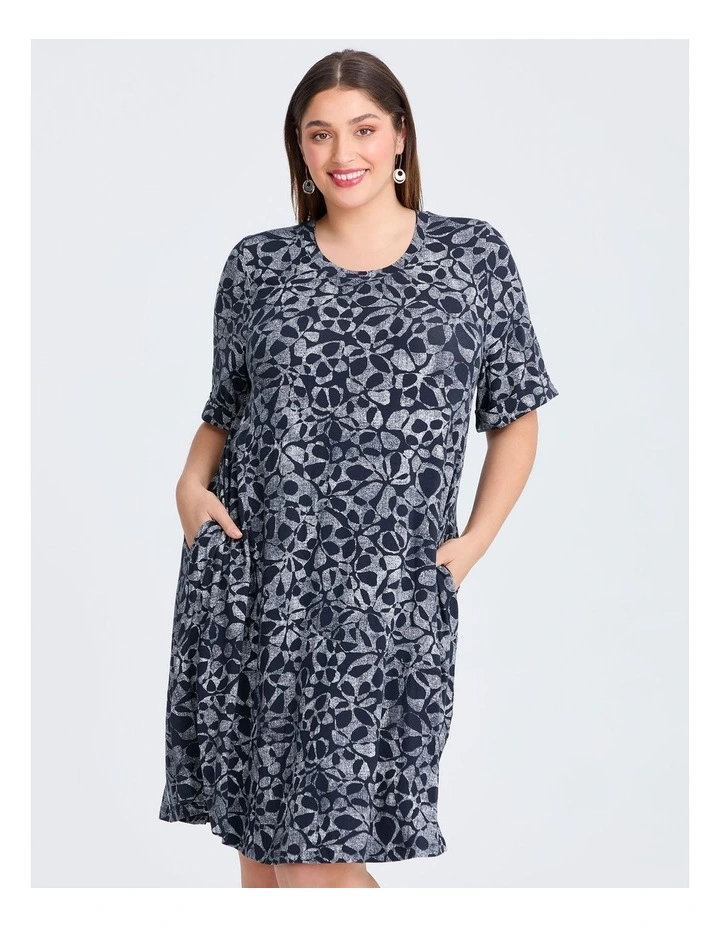 Natural Laurie Dress in Navy/White Print image 3