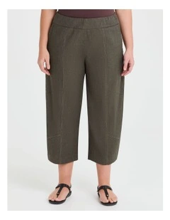 Lantern Stretch Linen Crop Pant in Olive