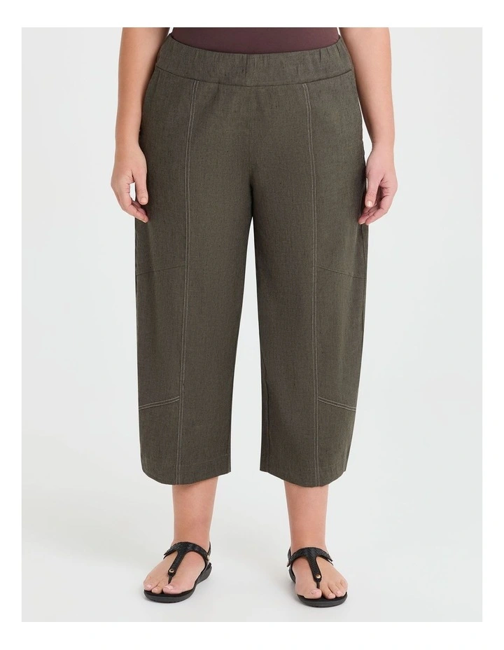 Lantern Stretch Linen Crop Pant in Olive image 1