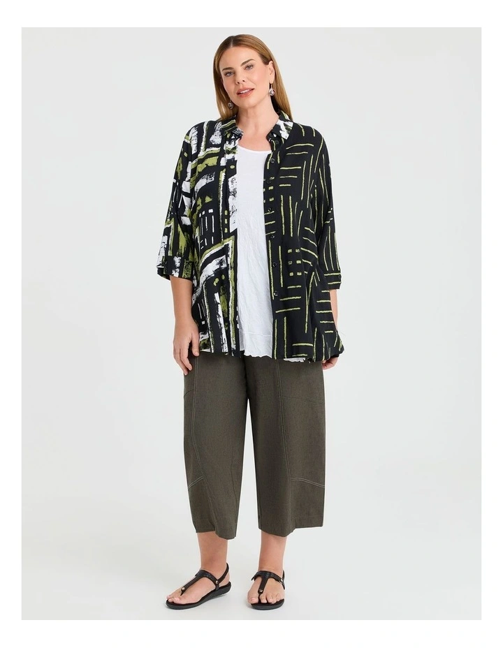 Lantern Stretch Linen Crop Pant in Olive image 2