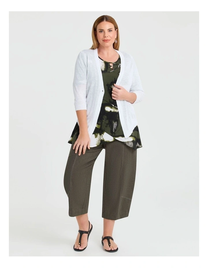 Lantern Stretch Linen Crop Pant in Olive image 3