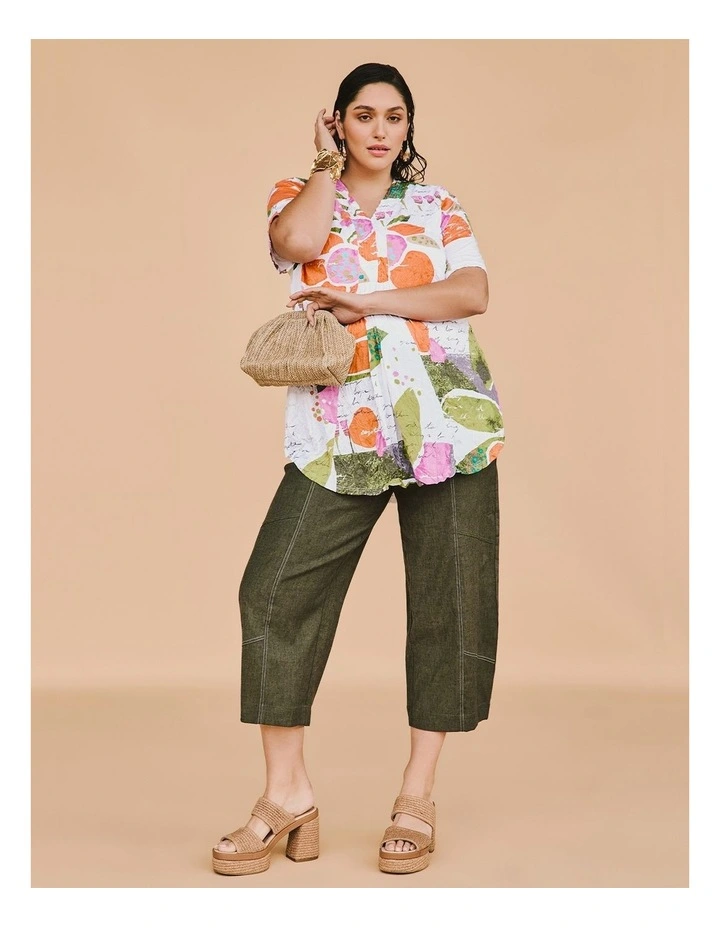 Lantern Stretch Linen Crop Pant in Olive image 4
