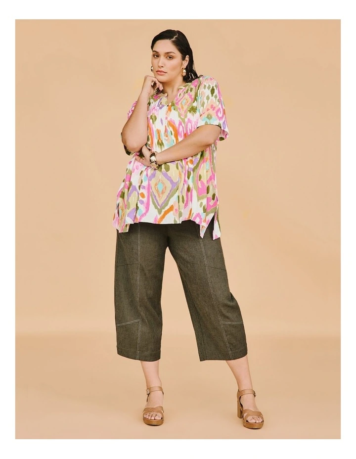 Lantern Stretch Linen Crop Pant in Olive image 5