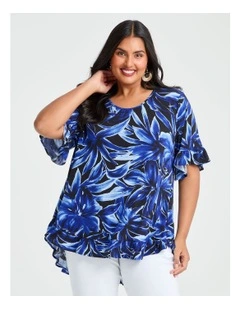 Salsa Floral Luna Top in Black/Blue Print