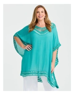 Crochet Trim Poncho Jade