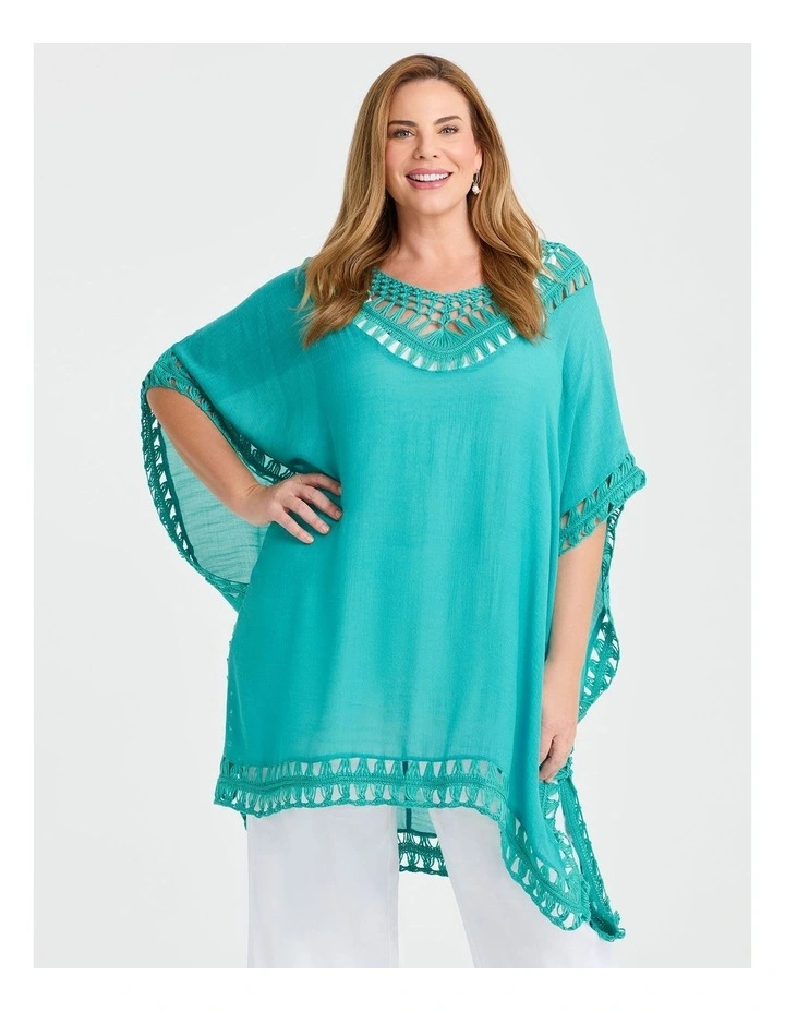 Crochet Trim Poncho Jade image 1