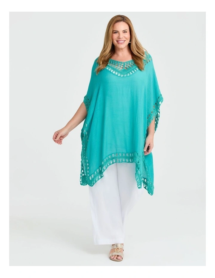 Crochet Trim Poncho Jade image 4