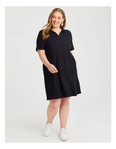 Collared Rib Dress Black
