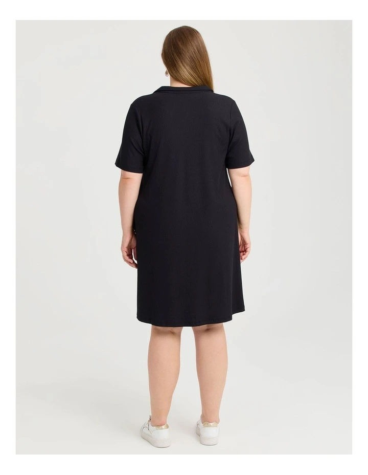 Collared Rib Dress Black image 2