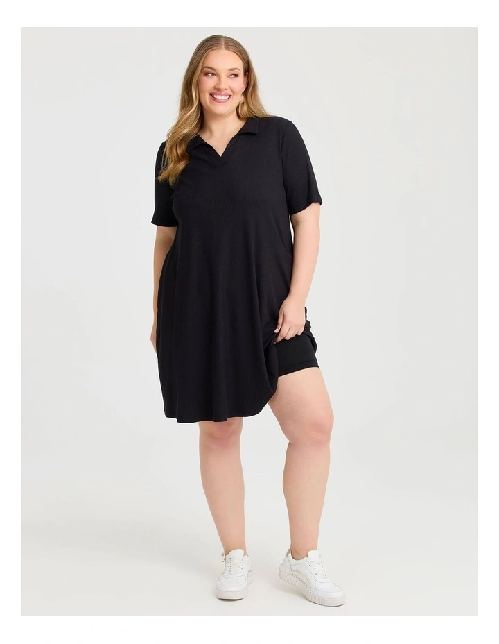 Collared Rib Dress Black image 4