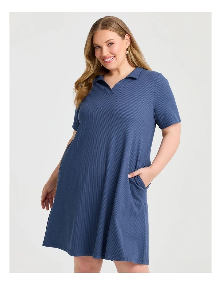 Collared Rib Dress Navy image 3