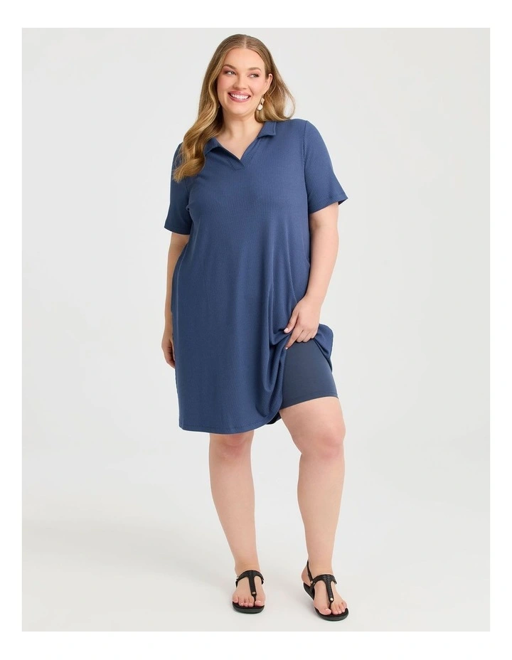 Collared Rib Dress Navy image 4