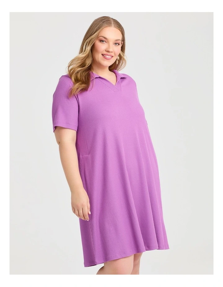 Collared Rib Dress Purple image 3