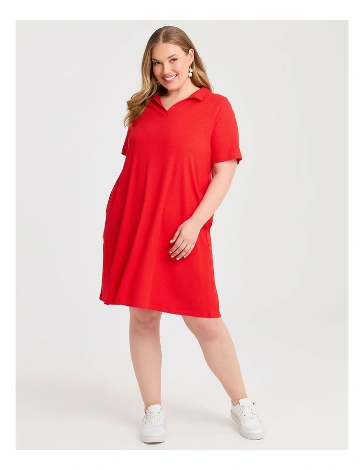 Collared Rib Dress Red image 1