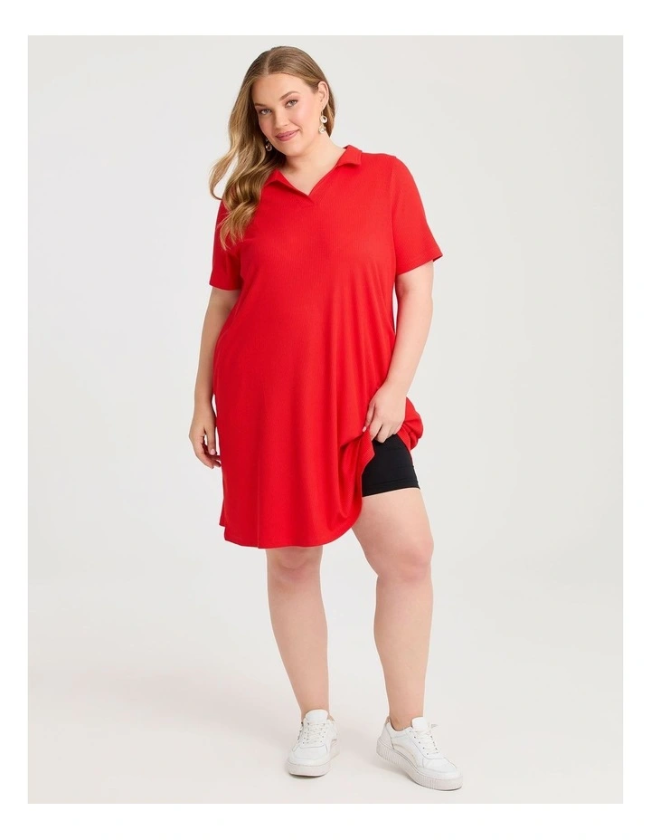 Collared Rib Dress Red image 4