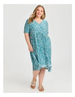 Border Print Dress Teal Print