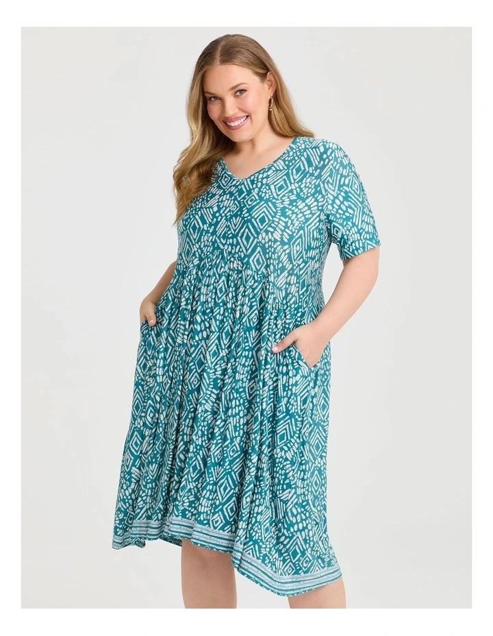 Border Print Dress Teal Print image 3