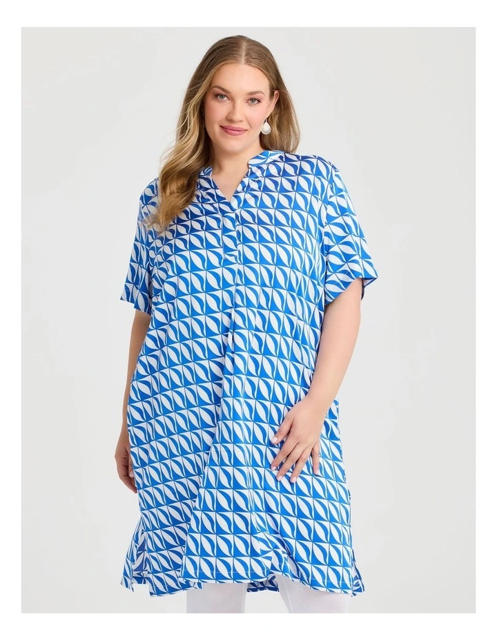 Jade Abstract Print Dress Blue/white image 3