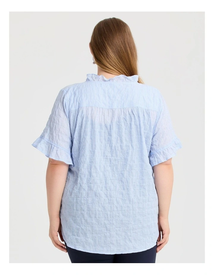 Natural Pleat Detail Top in Blue/White image 2