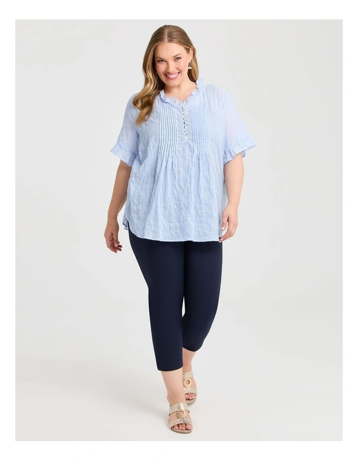 Natural Pleat Detail Top in Blue/White image 3