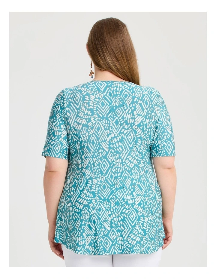 Printed Pintuck Top Teal Print image 2