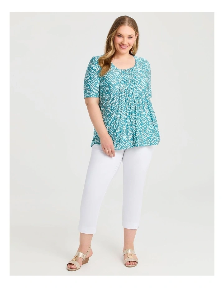 Printed Pintuck Top Teal Print image 3
