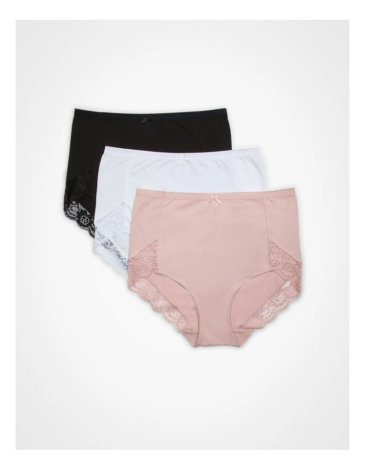 Cotton Lace Full Briefs 3 Pack in Multi image 1