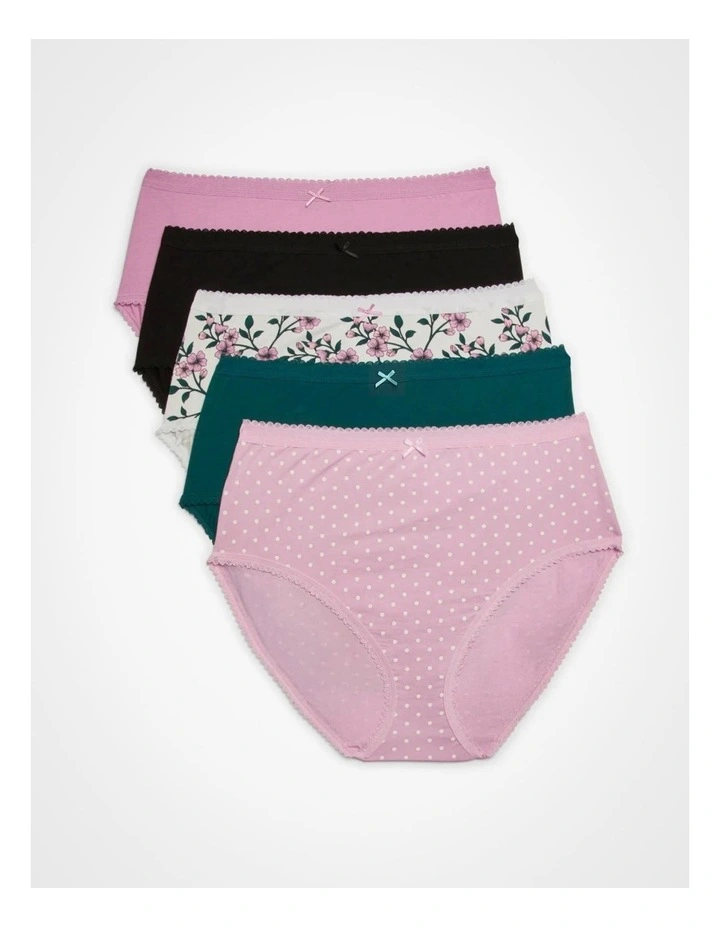 Cotton Floral Spot Briefs 5 Pack in Multi image 1